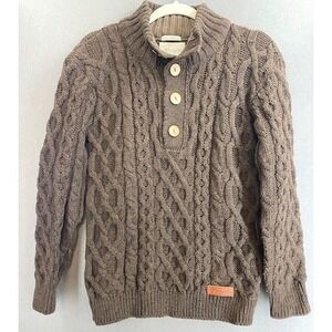 Peregrine Mens‎ M Wool Cable Knit Fisherman Sweater Brown Button Neck England